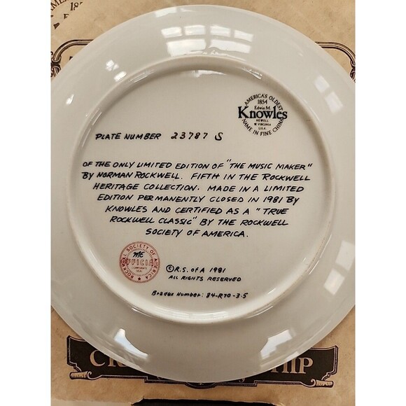Norman Rockwell Heritage Collection Plate, The Music Maker - Picture 3 of 8